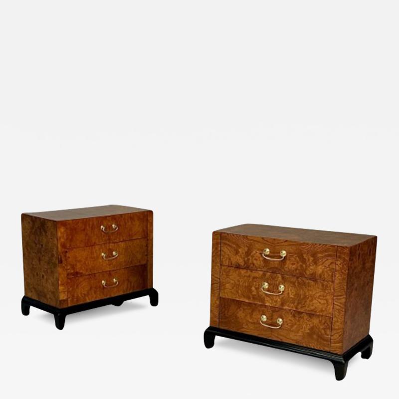  Hekman Furniture Company Pair of Mid Century Modern Burlwood Nightstands Chests Hekman Burlwood