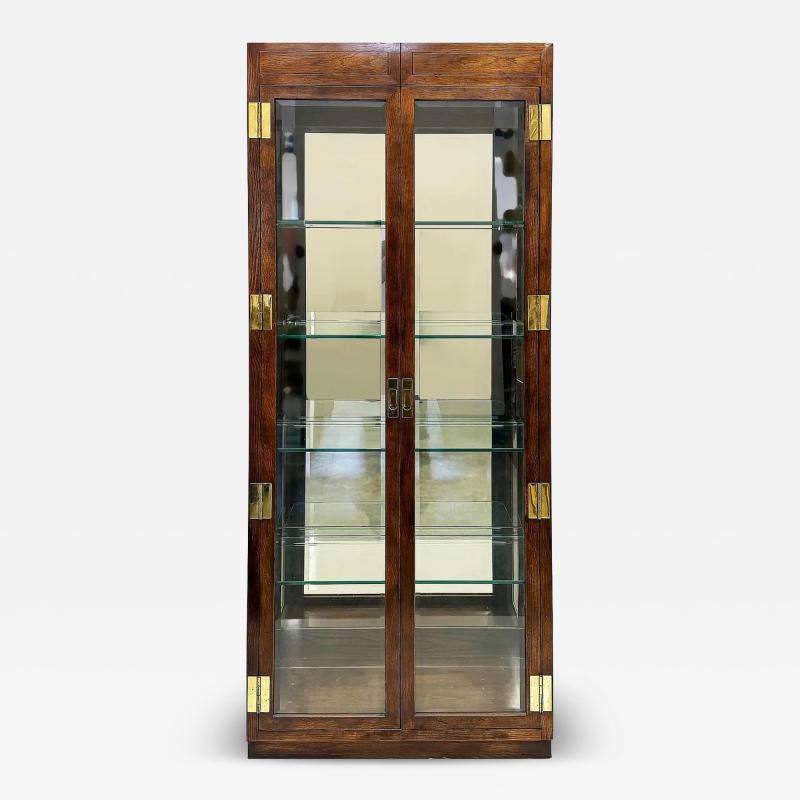  Henredon Furniture 1980s Henredon Campaign Vitrine Cabinet Oak and Beveled Glass