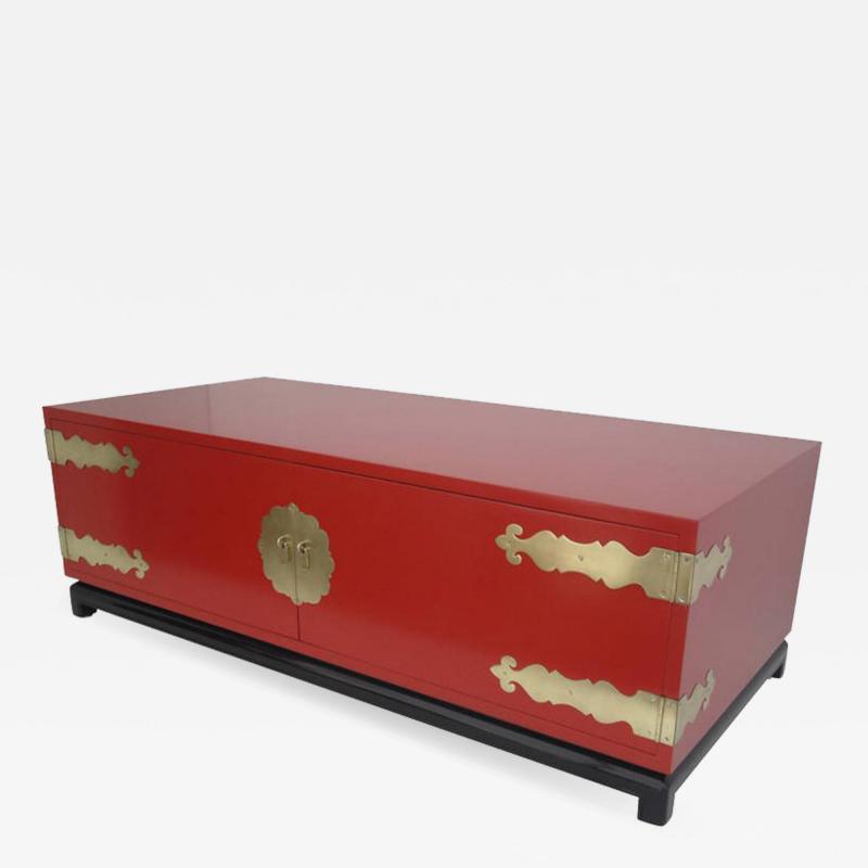  Henredon Furniture Asian Style Red Lacquered Coffee Table