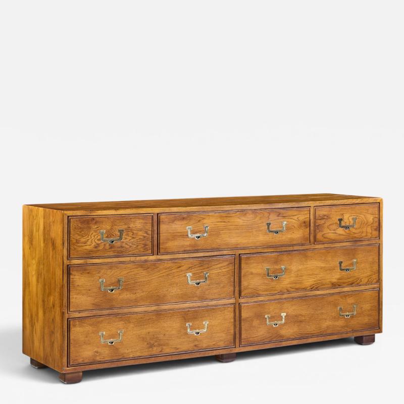  Henredon Furniture Henredon Campaign Mid Century Oak and Brass Lowboy Dresser