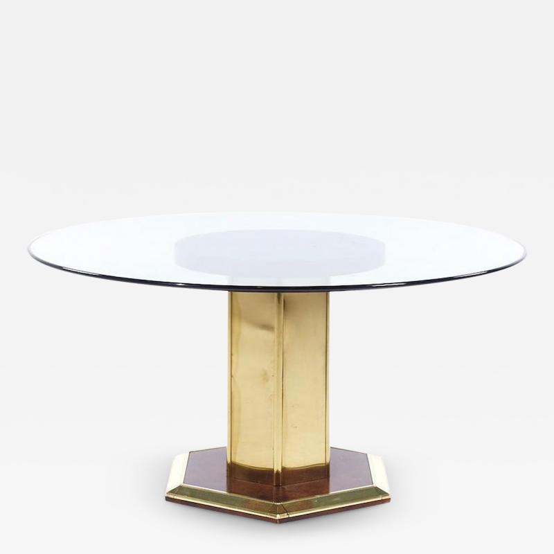  Henredon Furniture Henredon Mid Century Brass and Glass Pedestal Dining Table