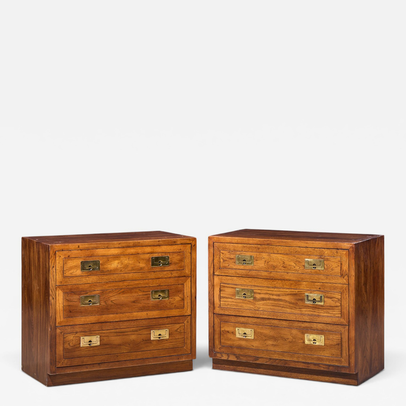  Henredon Furniture Henredon Scene One Oak and Brass Campaign Dresser Chests of Drawers Pair