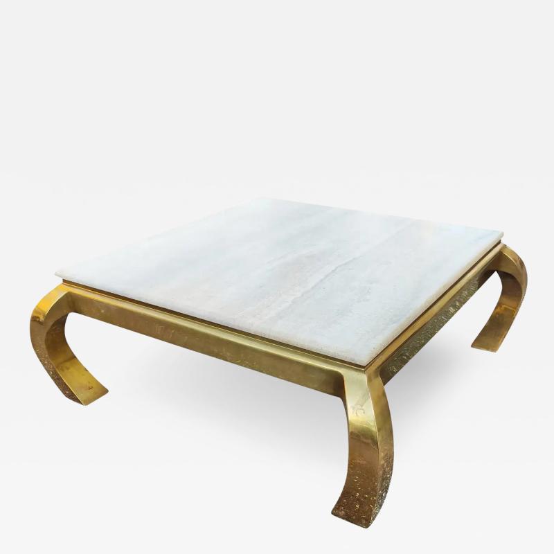  Henredon Furniture Henredon Vintage Hollywood Regency Style Polished Travertine Brass Coffee Table