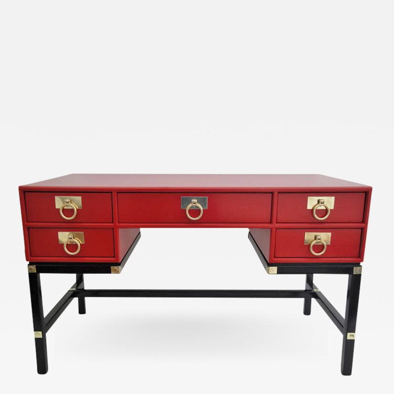  Henredon Furniture Red Lacquered Campaign Desk by Henredon
