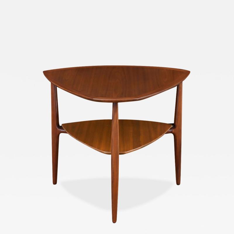  Henredon Mid Century Modern Two Tier Tri Leg Side Table by Henredon