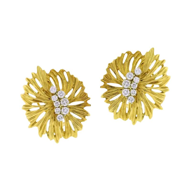  Henry Dankner DANKNER 18KT GOLD AND DIAMOND STARBURST EARRINGS