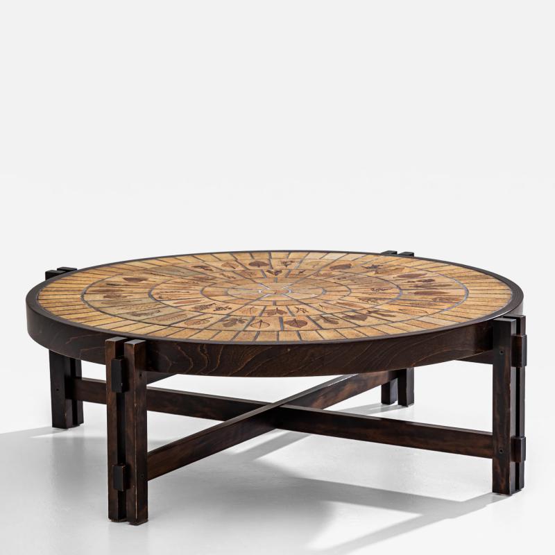  Herbarium Coffee Table with Floral Impressions by Roger Capron France 1960s