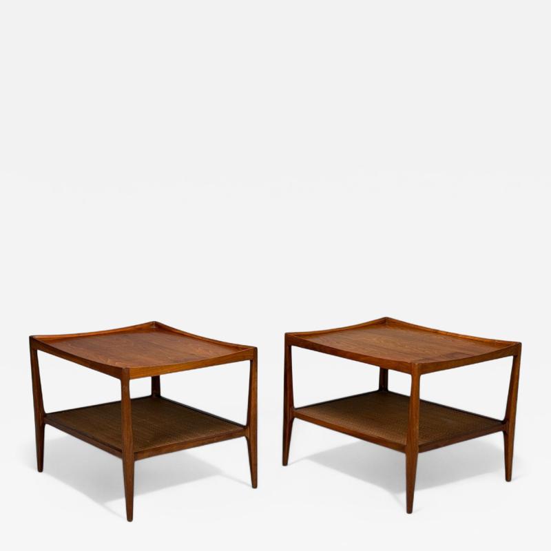  Heritage Furniture Heritage American Modern Walnut Cane End Tables USA 1960s
