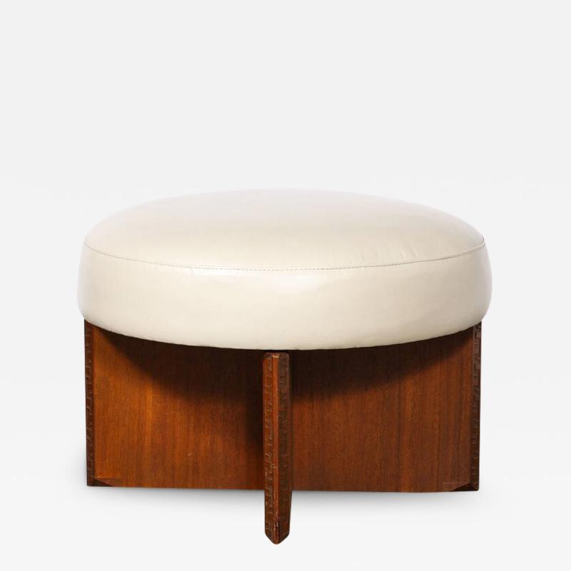  Heritage Furniture Mid Century Mahogany Swivel Ottoman in Holly Hunt Leather by Frank Lloyd Wright