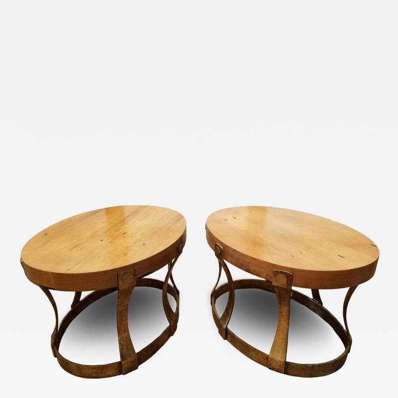  Heritage Furniture Pair of 1960s Heritage Cypress Oval Side Tables with Gilt Iron Bases