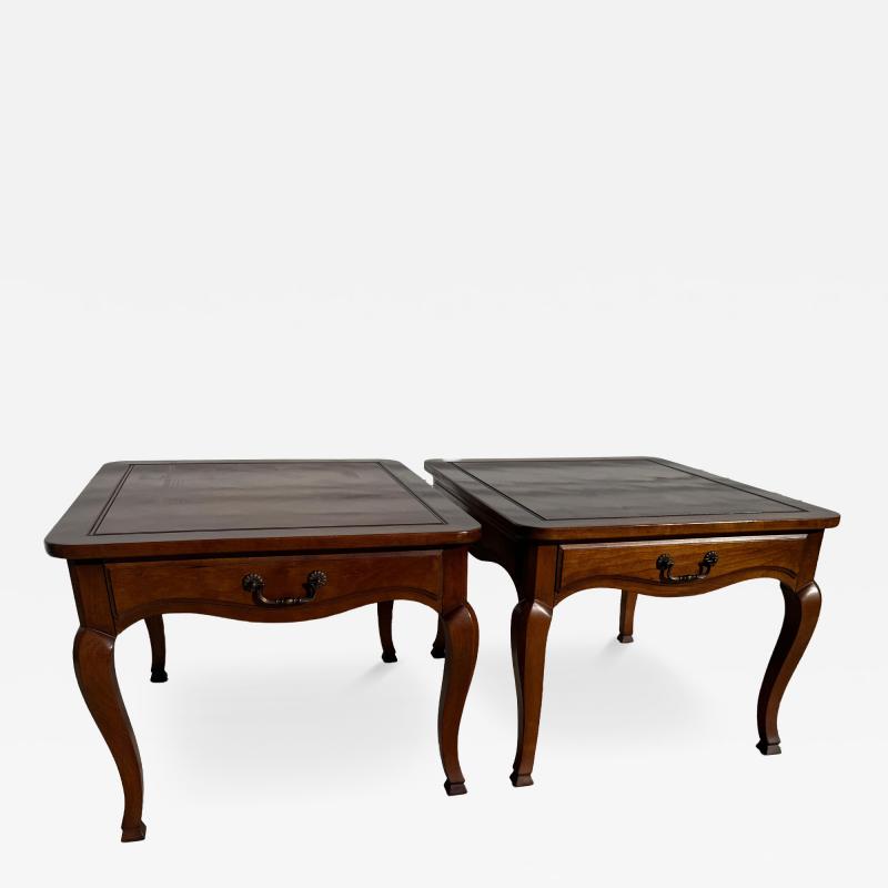  Heritage Furniture Pair of Heritage Furniture Parquet Top Hollywood Regency Walnut End Tables