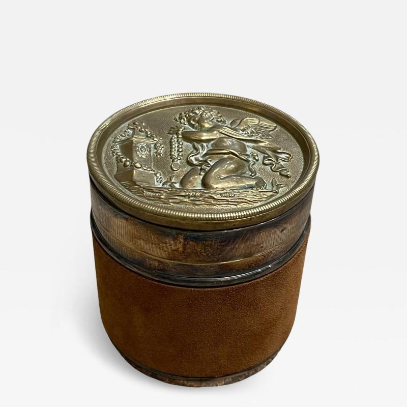  Herm s 1970s Suede and silver plated putti box by Herm s