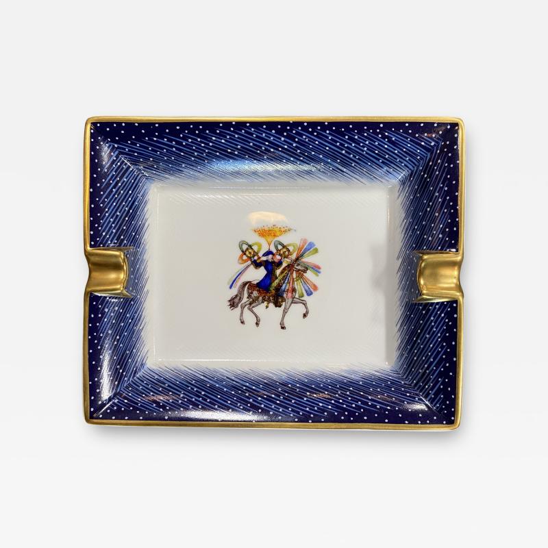  Herm s 1980s Vintage Hermes Rare Blue Porcelain Fan Ashtray