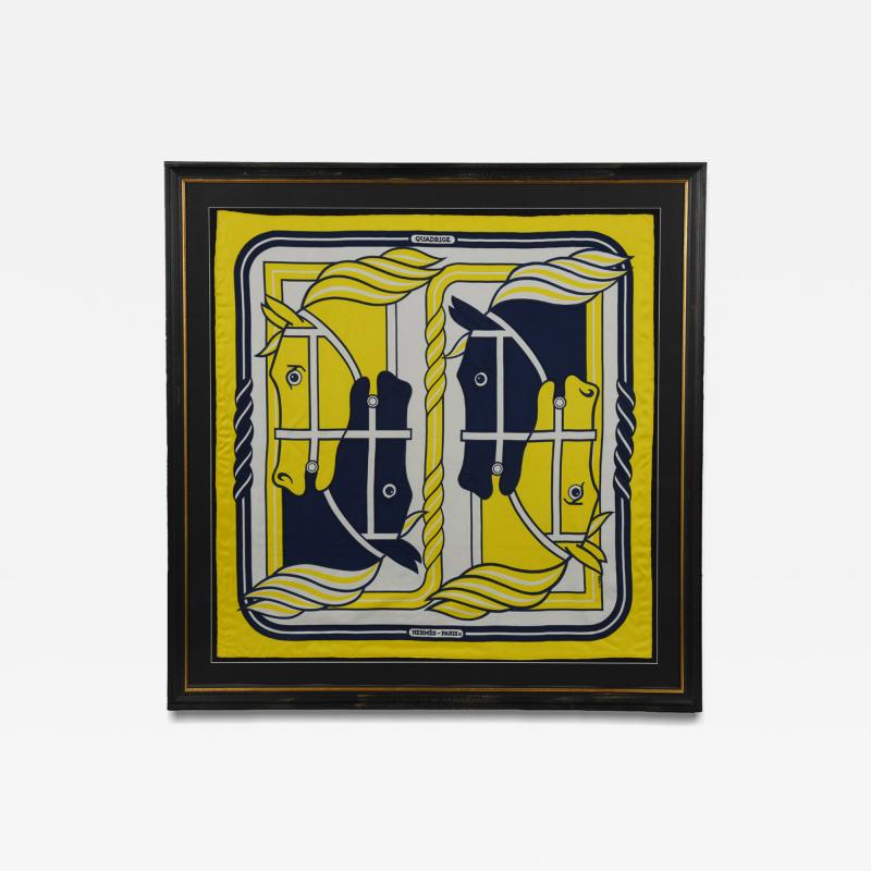  Herm s A striking framed Herm s 90 Quadrige silk square by Pierre Peron circa 1973