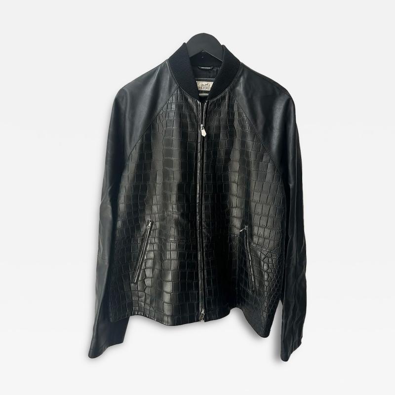  Herm s HERMES 1 1 CROCODILE LEATHER JACKET BLACK