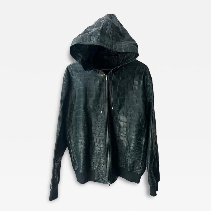  Herm s HERMES 1 1 FULL CROCODILE SILK LINED JACKET GREEN
