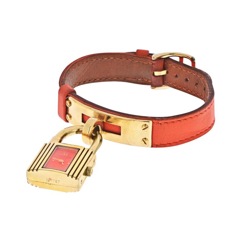  Herm s HERMES SALMON CORAL DIAL KELLY STRAP WATCH