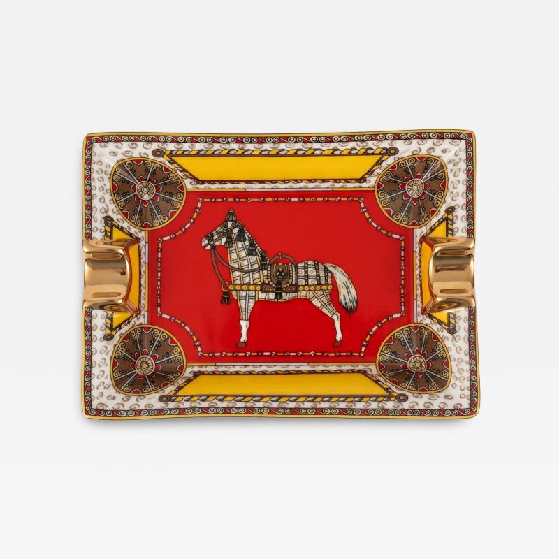  Herm s Hermes Paris Cheval DOrient Porcelain Cigar Ashtray in Red and Gold