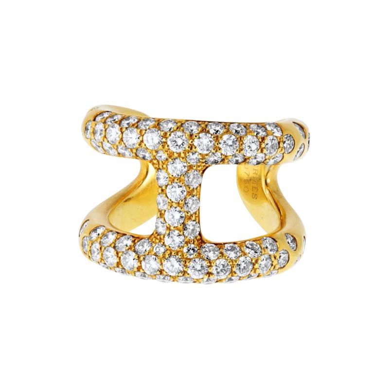  Herm s Hermes Pave 18K Yellow Gold H Diamond Ring