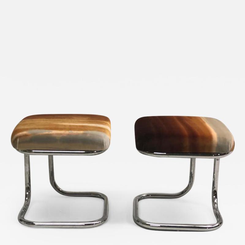  Herm s Pair of French Bauhaus Style Stools with Upholstered Seats by Herm s