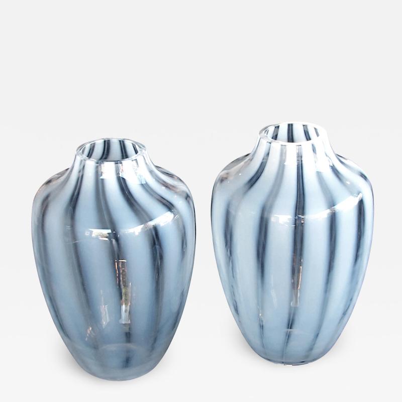  Hessen Glaswerke A large scaled pair of Hessen Glaswerke white striated ovoid vases