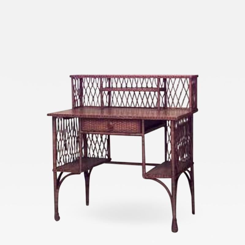  Heywood Wakefield American Mission Natural Wicker and Golden Oak Desk