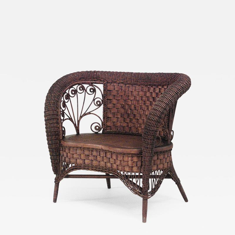  Heywood Wakefield American Victorian Dark Natural Wicker Small Loveseat