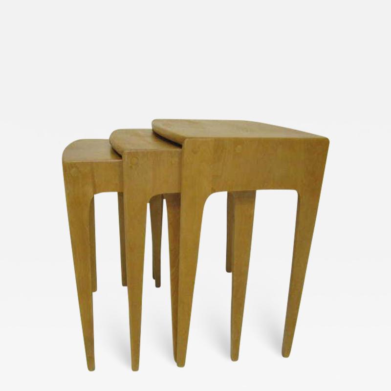  Heywood Wakefield Rare Set of Heywood Wakefield Solid Maple Mid Century Modern Nesting Tables