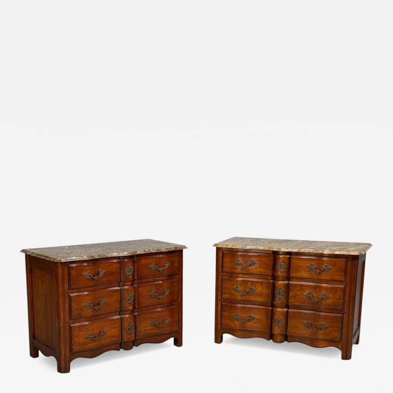  Hickory Chair Co Hickory Chair Louis XV Style Commodes Wood Brass Marble USA 1980s