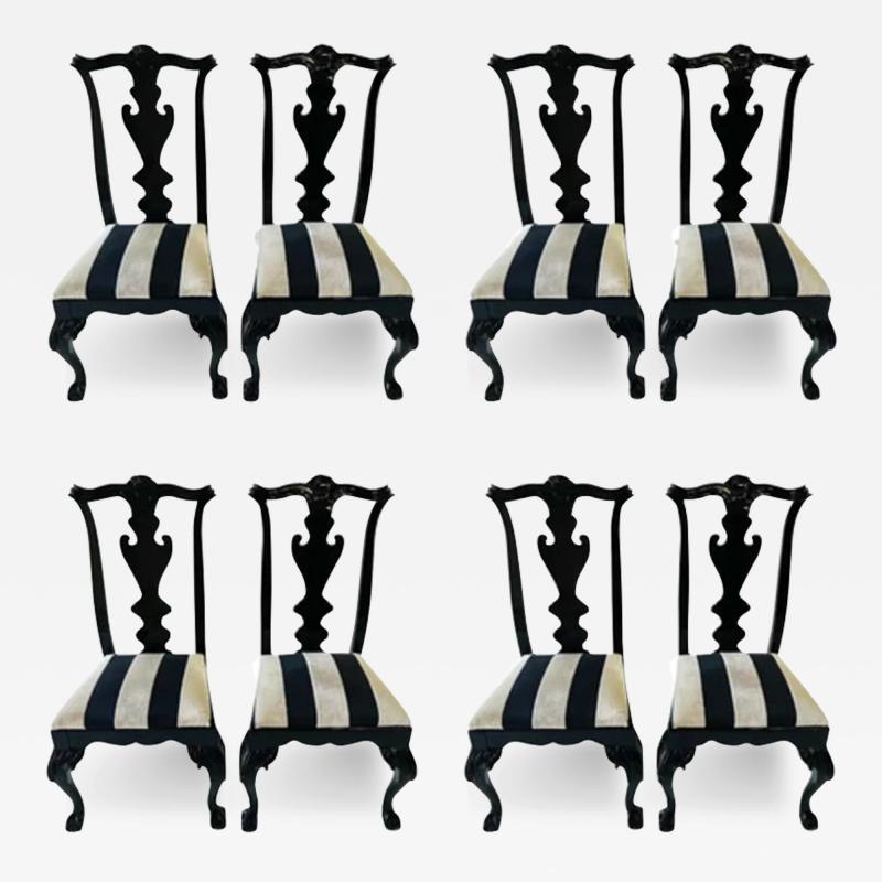  Hickory Manufacturing Company Vintage Hickory Black Lacquer Chippendale Style Dining Chairs Set of 8