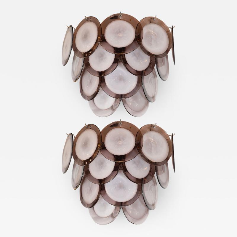  High Style Deco Modernist 14 Disc Sconces in Handblown Murano Amethyst Translucent Glass