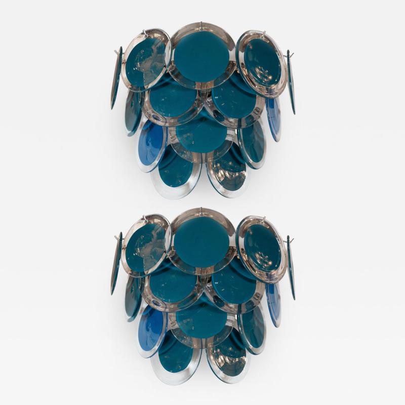  High Style Deco Modernist 14 Disc Sconces in Handblown Murano Turquoise Translucent Glass
