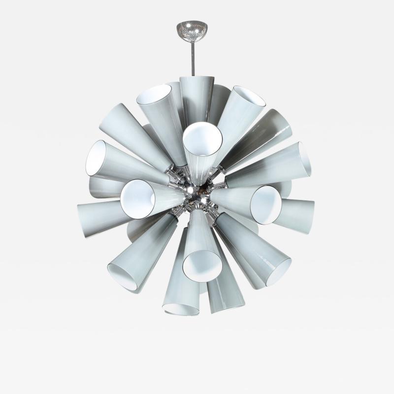  High Style Deco Modernist Chrome Chandelier w Murano Gray Conical Shades by High Style Deco