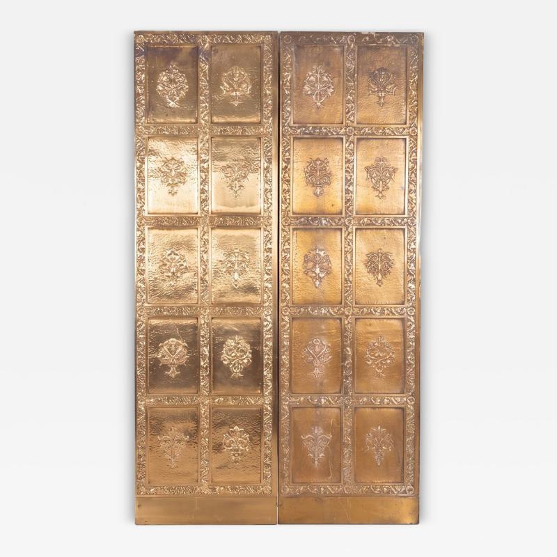  High Style Deco Pair of Brass Elevator Doors Louis Sullivan Style Chicago c 1930