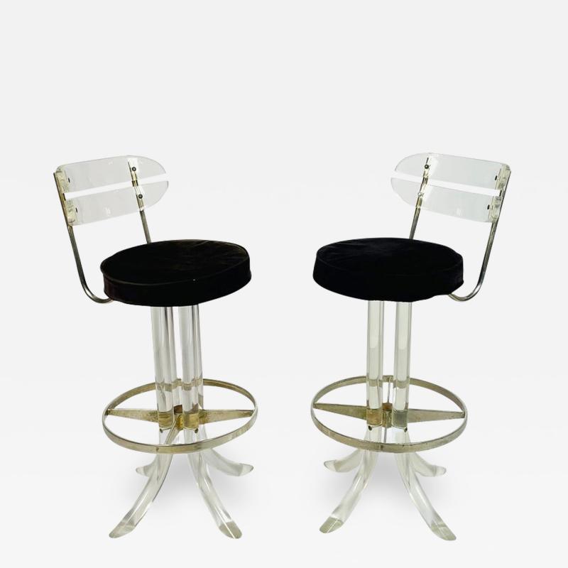 Hill Manufacturing Pair of Lucite Chrome Barstools After Charles Hollis Jones USA 1970s