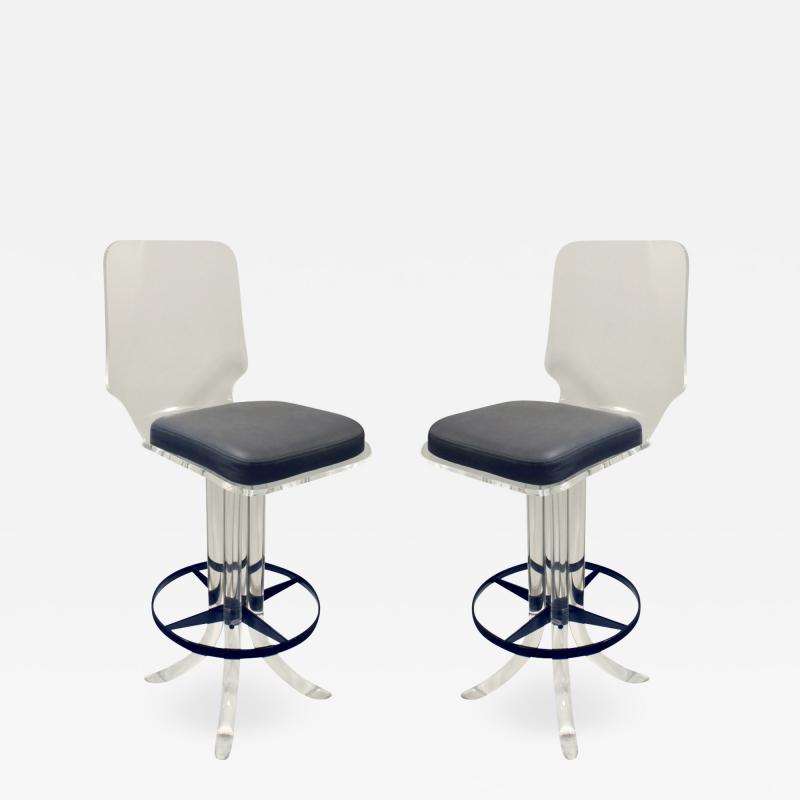  Hill Manufacturing Pair of Sculptural Lucite Swivel Stools 1970s