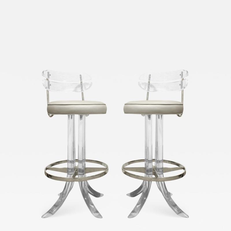  Hill Manufacturing Pair of Sculptural Swivel Bar Stools in Lucite 1970s