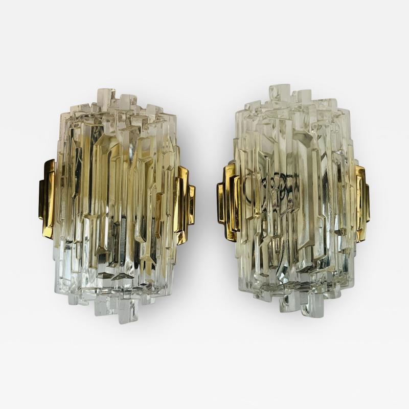  Hillebrand Pair of 1970s Hillebrand Ice Crystal Wall Lamps
