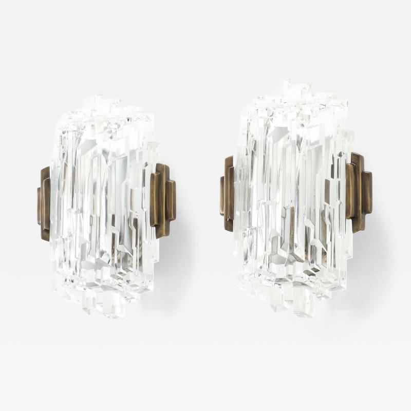  Hillebrand Pair of 1970s Ice Crystal Glass Sconces by Hillebrand 3 Pairs Available 