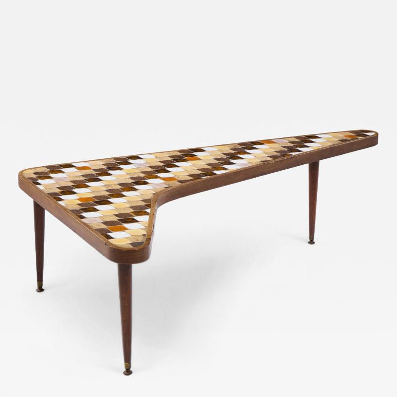  Hohenberg Original Richard Hohenberg Boomerang Kidney Form Walnut and Tile Top Coffee Table