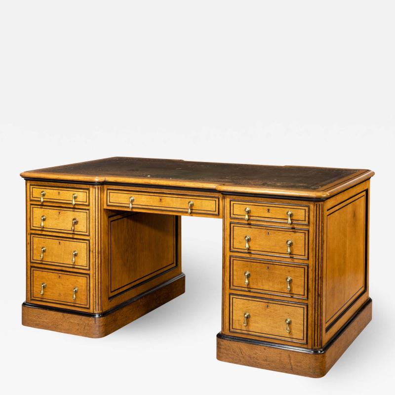  Holland Sons Small Victorian Oak and Ebony Partner s Desk Attributed to Holland and Sons