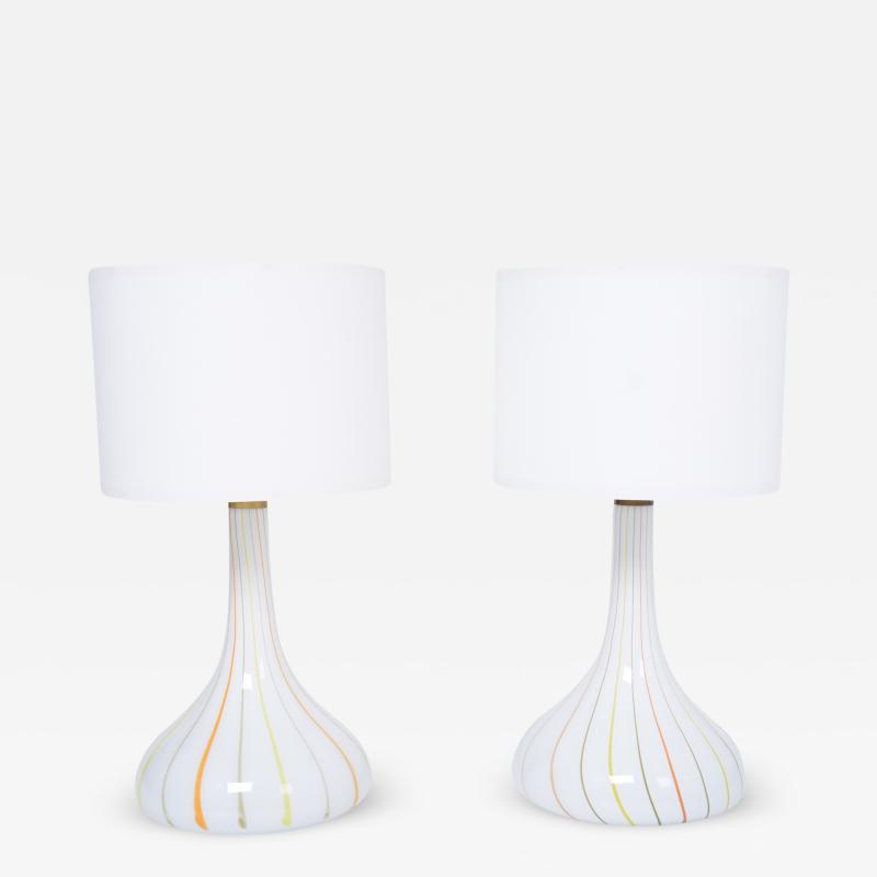  Holmegaard Pair of 1970s tall White Glass Table Lamps model Candy by Holmegaard