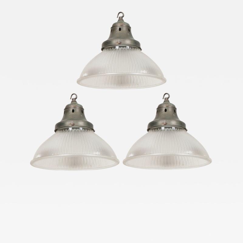  Holophane Set of 3 English Industrial Factory Pendants