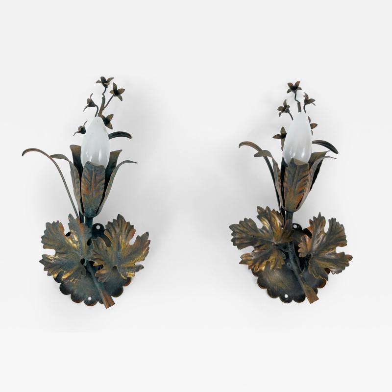  Honsel Leuchten Set of Two Elegant Vine Leaves Sconces by Honsel Leuchten Germany 1970s