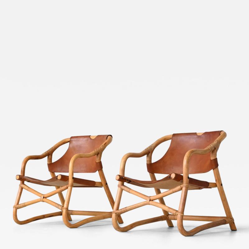  Horsnaes M bler Pair of Manilla lounge chairs in cognac leather Denmark 1960