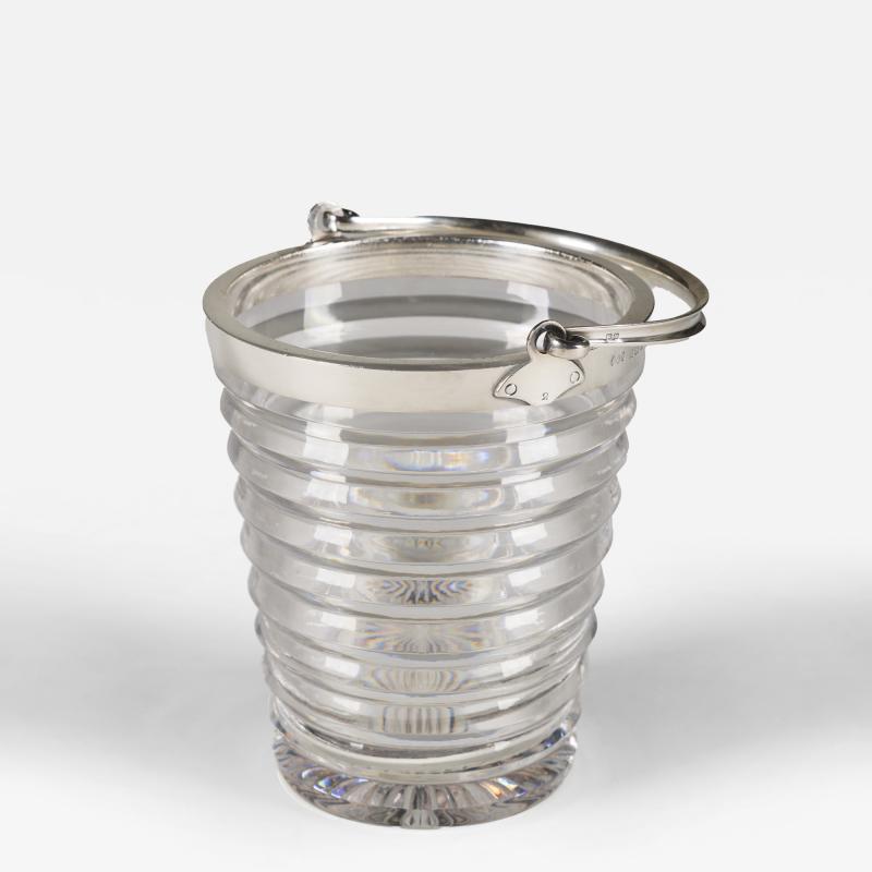  Hukin Heath Hukin Heath rimmed crystal ice bucket with silver hallmarked rim and handle