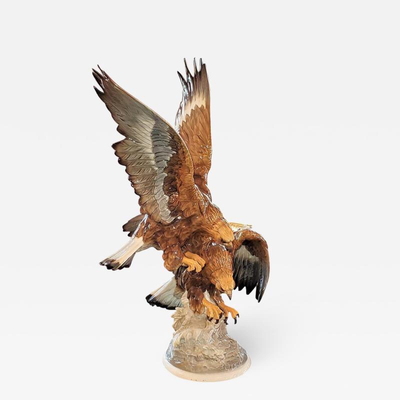  Hutschenreuther 20C Selb German Porcelain Pair of Golden Eagles Sculpture