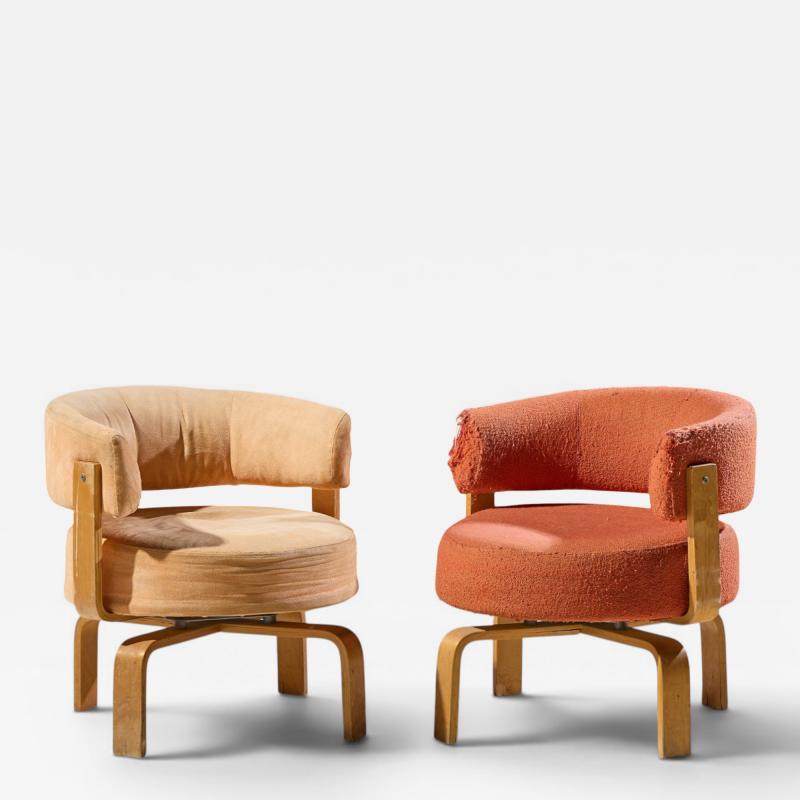  IKEA Carina Bengs for IKEA Fridene Swedish Bentwood Swivel Lounge Chairs Pair