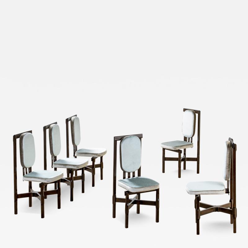  ISA Bergamo I S A Italy 20th Century Leonardo Fiori for ISA Bergamo Set of Six Wooden Chairs 60s