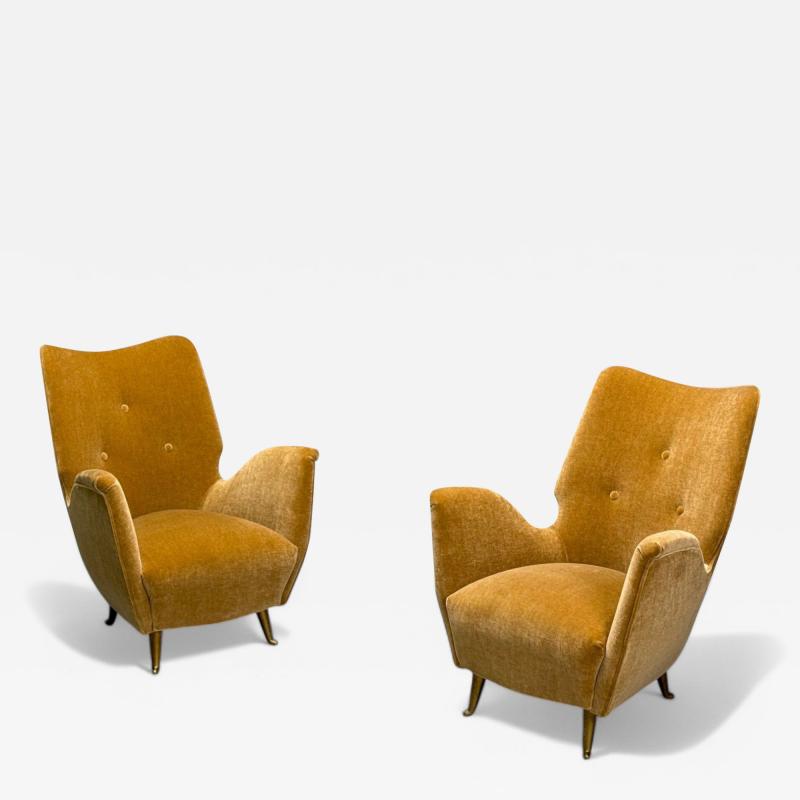  ISA Bergamo I S A Italy ISA Bergamo Italian Mid Century Bronze Camel Mohair Lounge Chairs 1950s